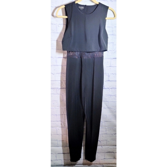 Bebe Womens Halter Neck Jumpsuit Black Size 10 Lace Underlay Open Back Elegant - Picture 1 of 12